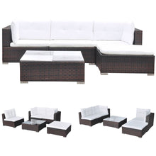 5-delige Loungeset met kussens poly rattan bruin