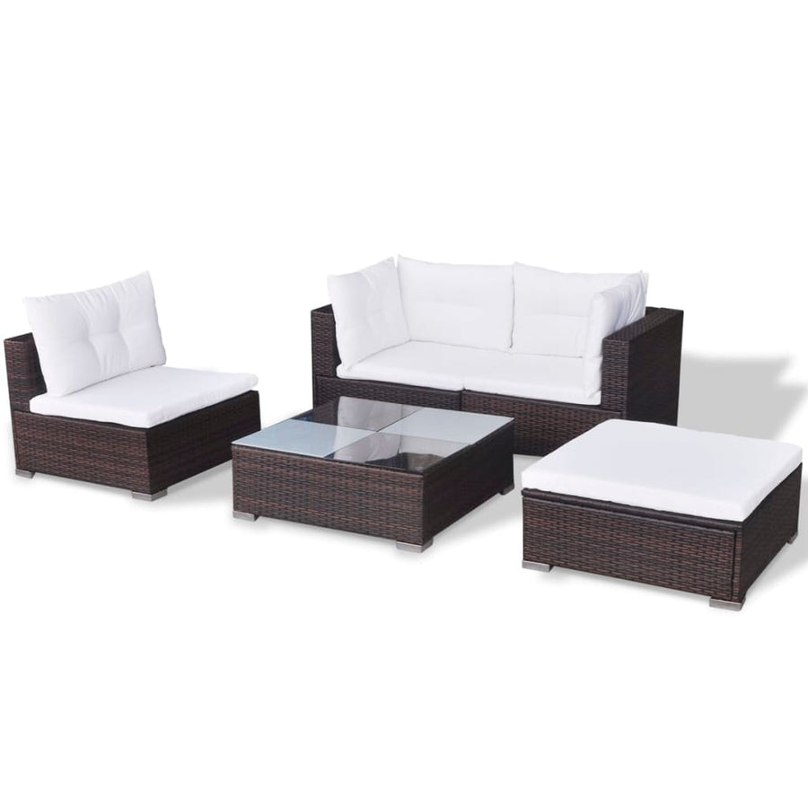 5-delige Loungeset met kussens poly rattan bruin