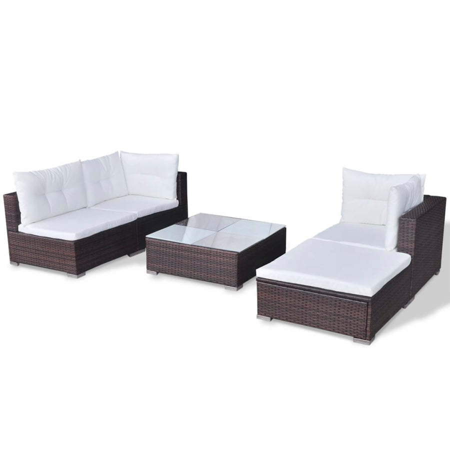 5-delige Loungeset met kussens poly rattan bruin