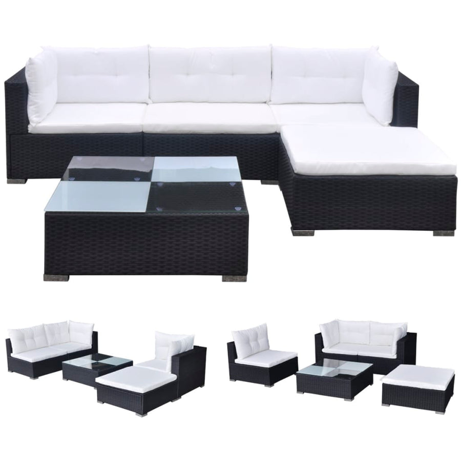 5-Delige Loungeset Met Kussens Poly Rattan Zwart