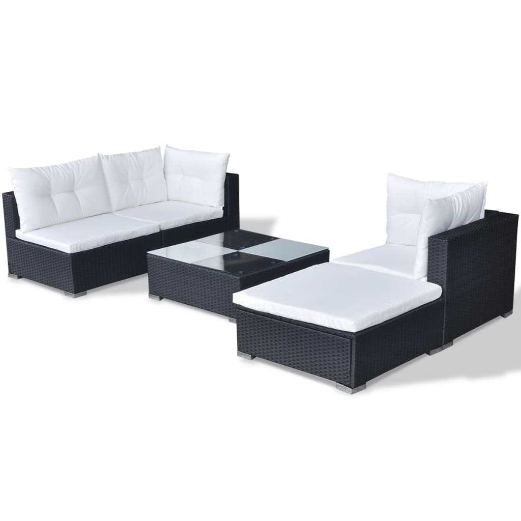 5-Delige Loungeset Met Kussens Poly Rattan Zwart