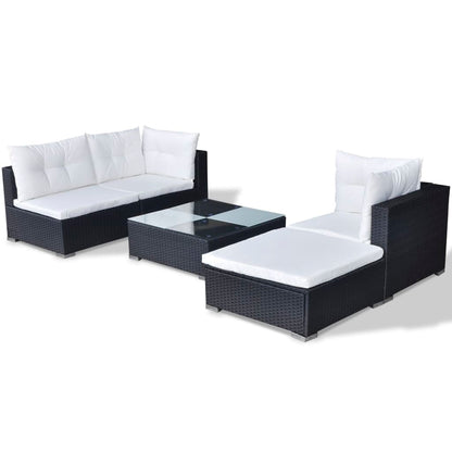 5-Delige Loungeset Met Kussens Poly Rattan Zwart