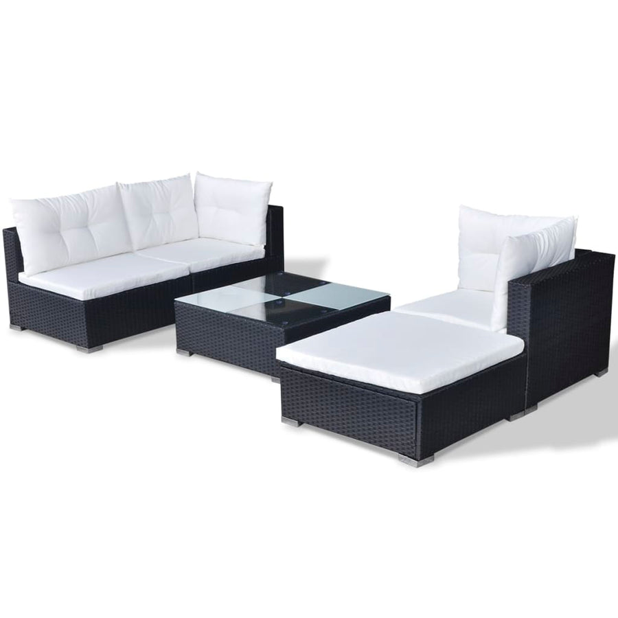 5-Delige Loungeset Met Kussens Poly Rattan Zwart