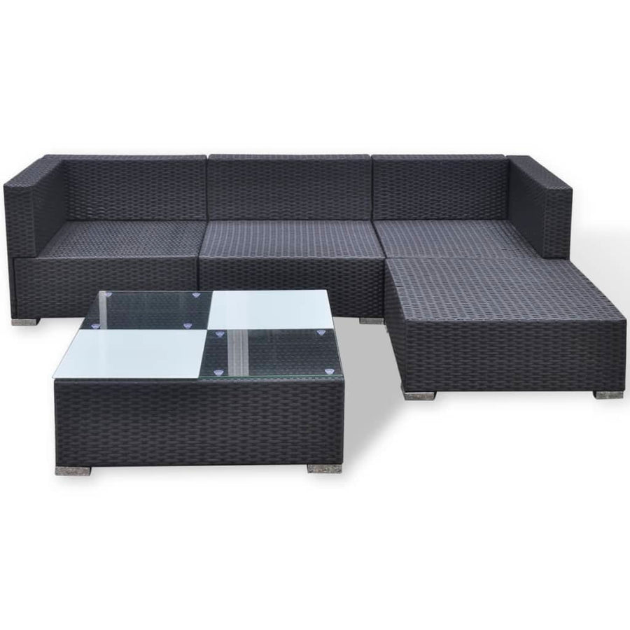 5-Delige Loungeset Met Kussens Poly Rattan Zwart