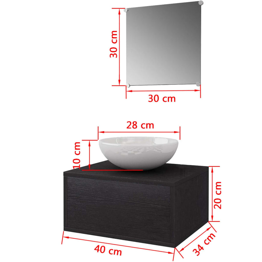 Badkamermeubelset Met Wasbak 3-Delig Zwart Model 1