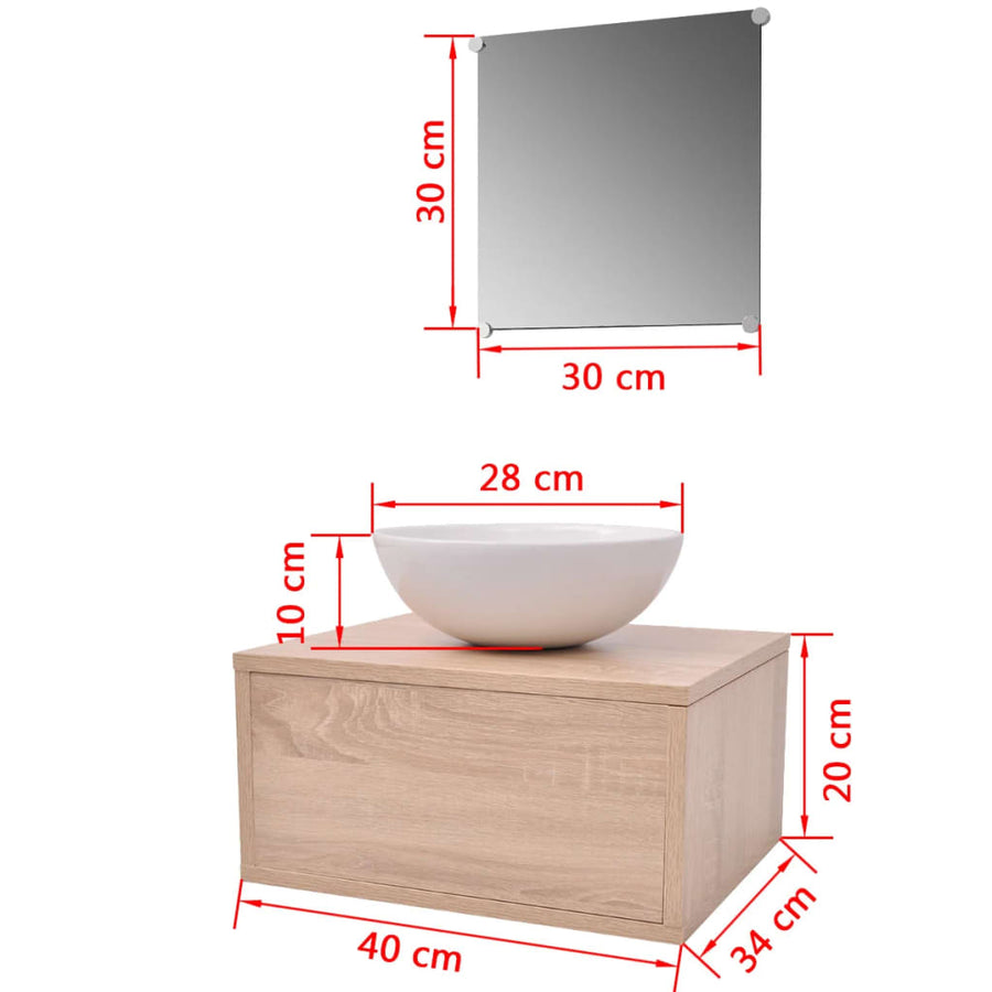 3-delige Badkamermeubelset met wastafel beige 1 Beige