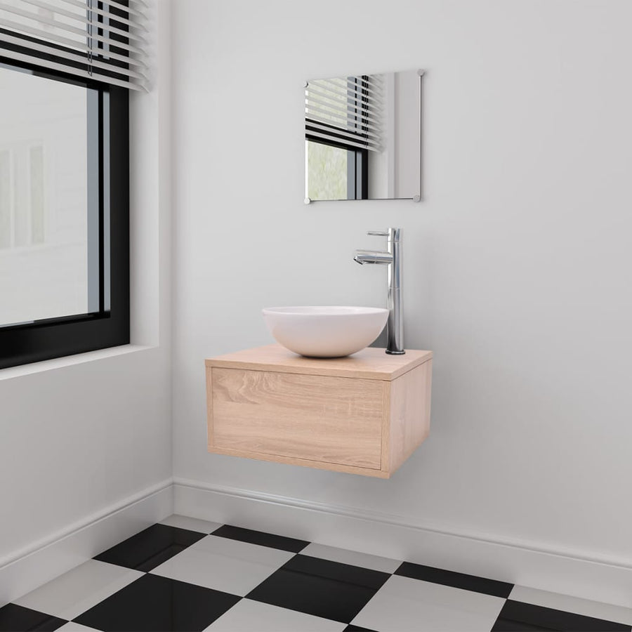 3-delige Badkamermeubelset met wastafel beige 1 Beige