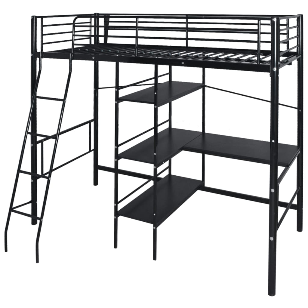 Hoogslaper Met Bureau Metaal Zwart 90X200 Cm