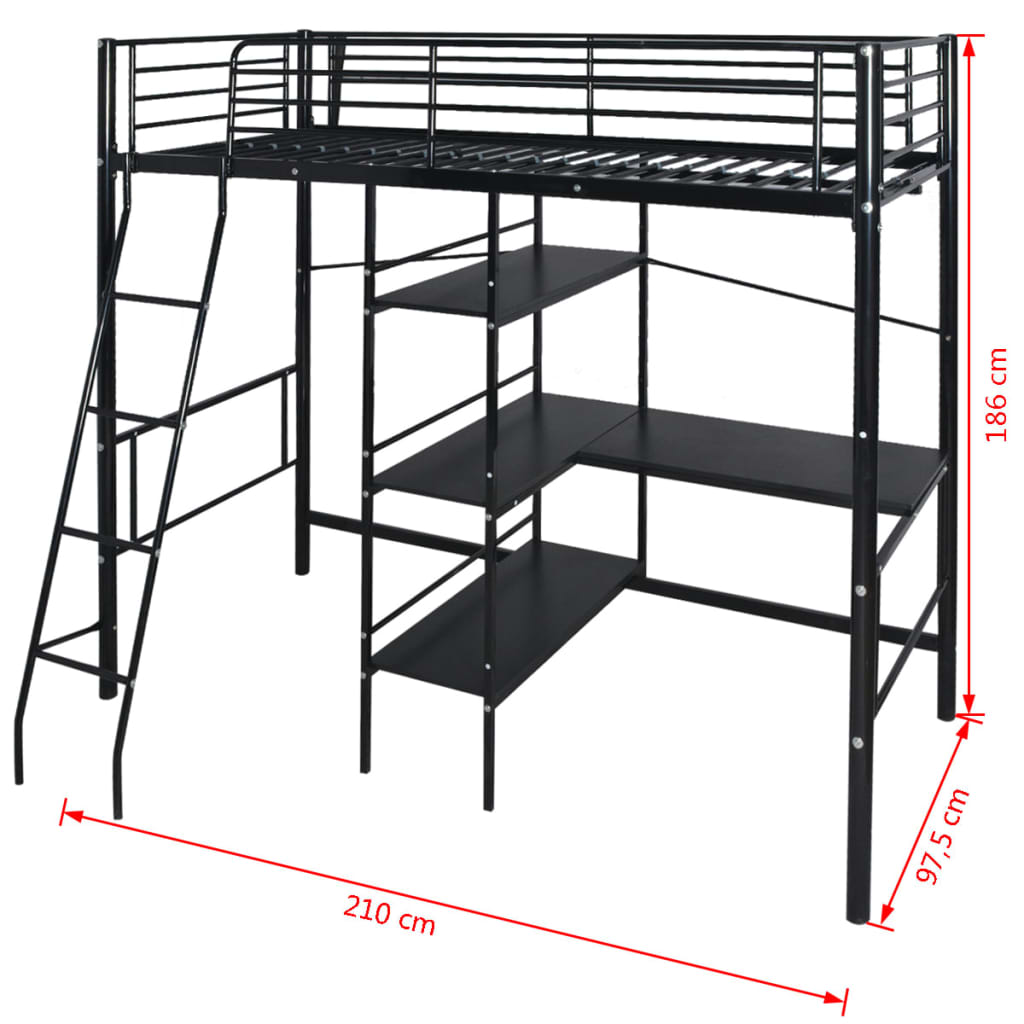 Hoogslaper Met Bureau Metaal Zwart 90X200 Cm