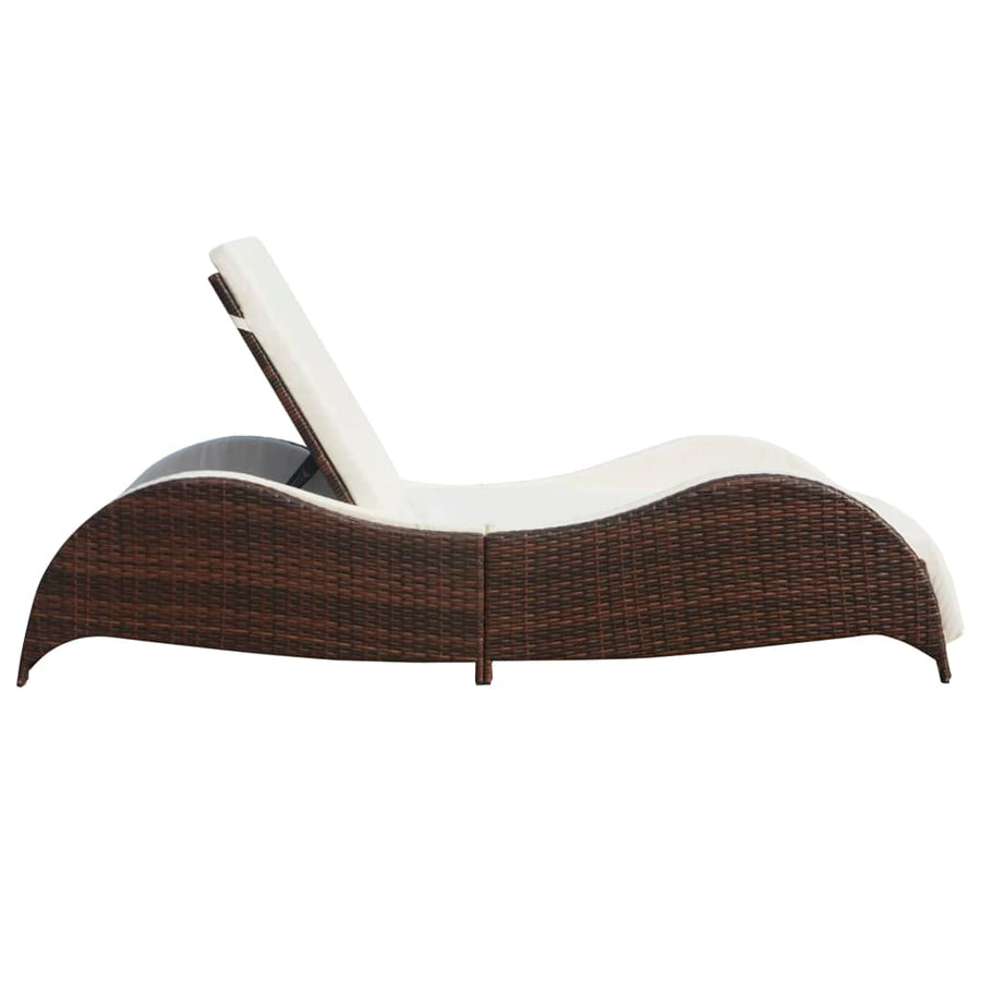 Ligbed met kussen poly rattan bruin