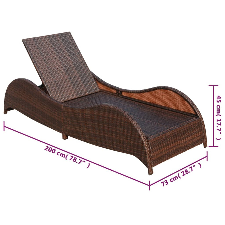 Ligbed met kussen poly rattan bruin
