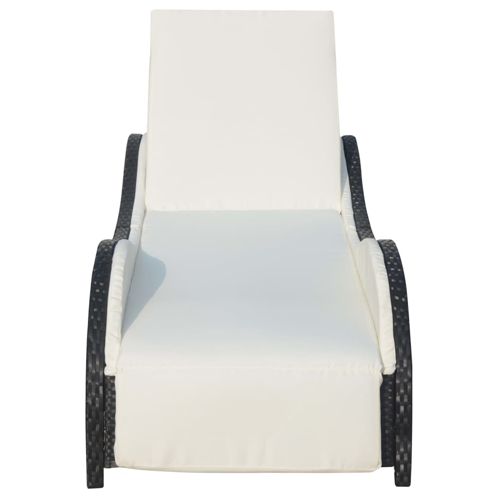 Ligbed Met Kussen Poly Rattan Zwart