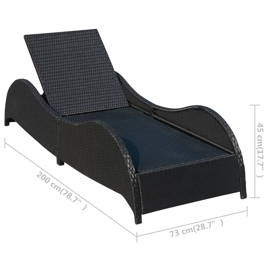 Ligbed Met Kussen Poly Rattan Zwart