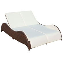 Ligbed tweepersoons met kussen poly rattan bruin