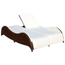 Ligbed tweepersoons met kussen poly rattan bruin