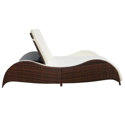Ligbed tweepersoons met kussen poly rattan bruin