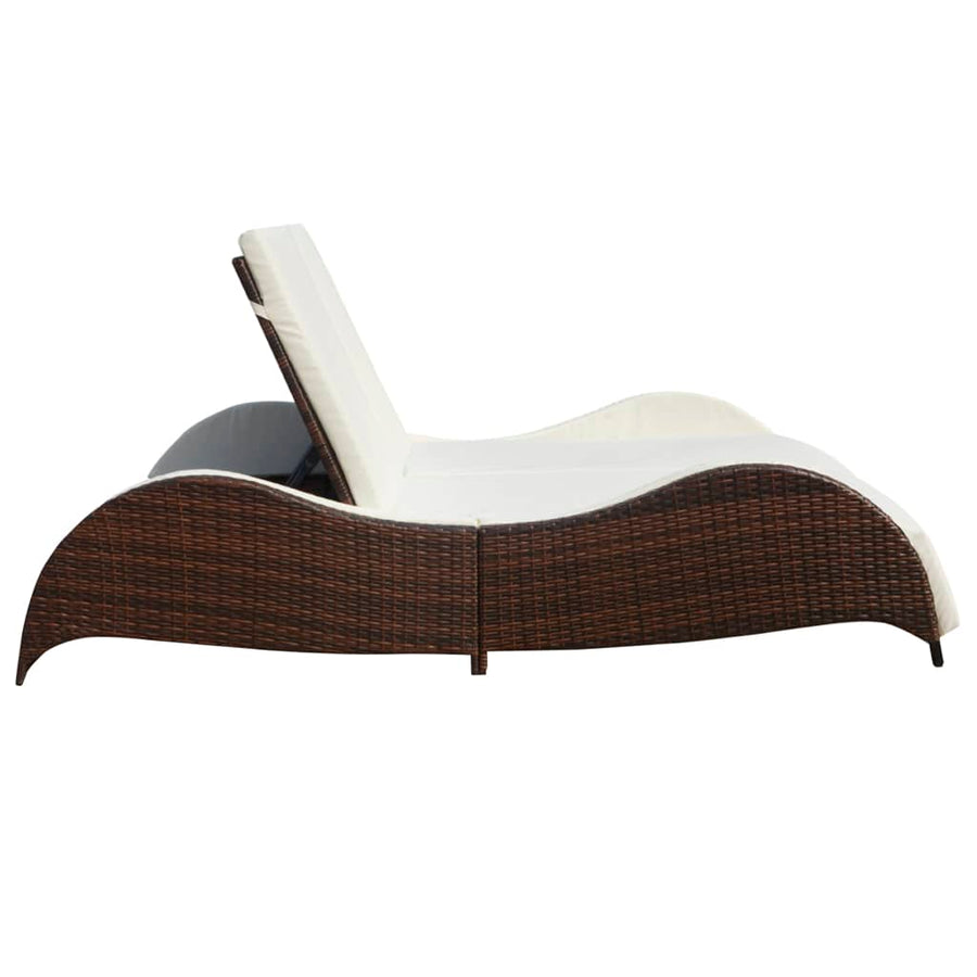 Ligbed tweepersoons met kussen poly rattan bruin