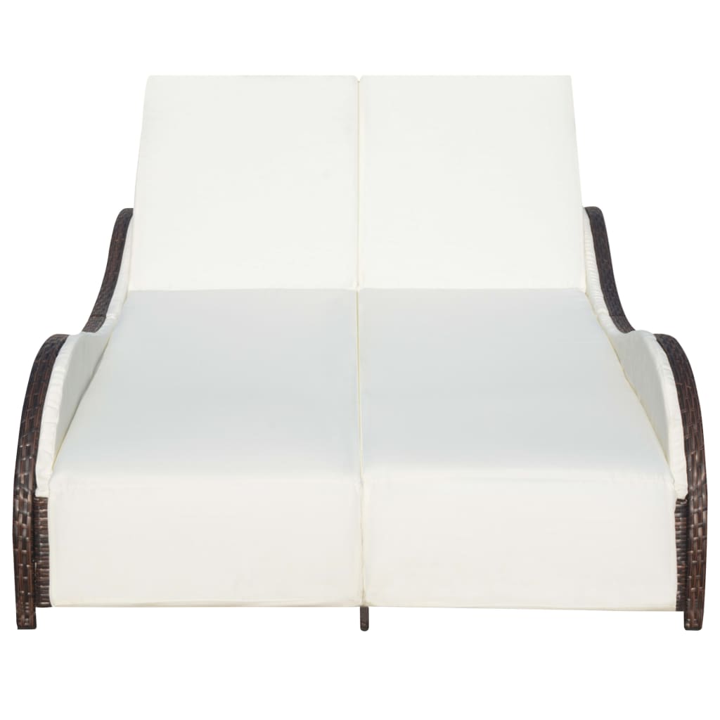 Ligbed tweepersoons met kussen poly rattan bruin