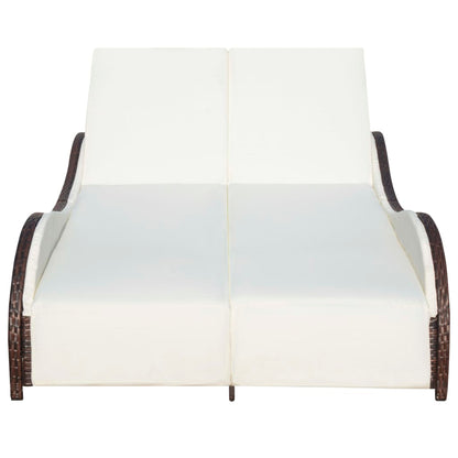 Ligbed tweepersoons met kussen poly rattan bruin