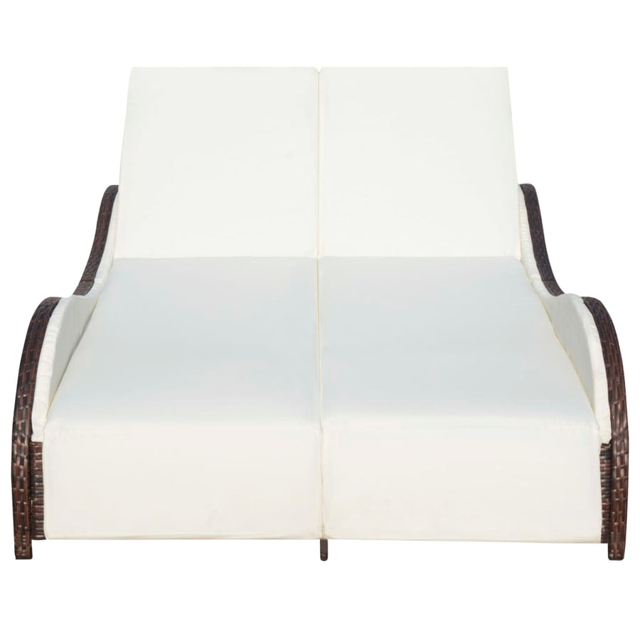 Ligbed tweepersoons met kussen poly rattan bruin