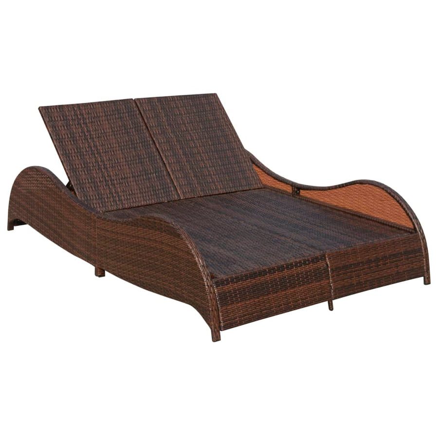 Ligbed tweepersoons met kussen poly rattan bruin