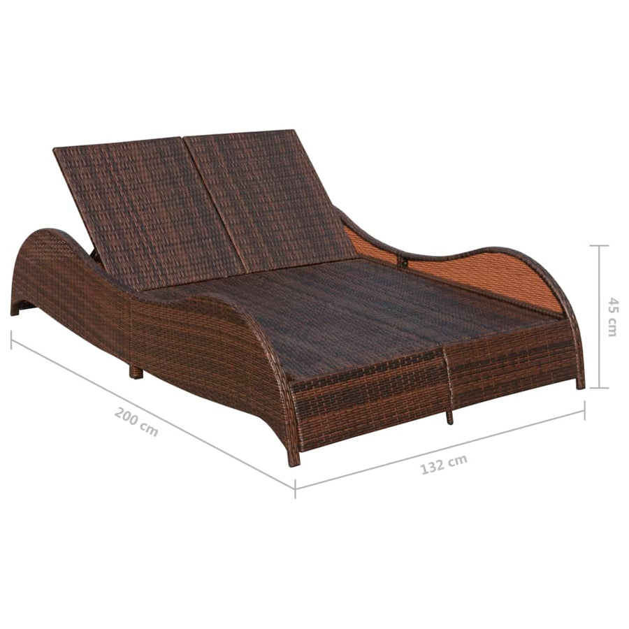 Ligbed tweepersoons met kussen poly rattan bruin