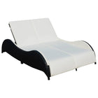 Two-person sun lounger with cushion, black poly rattan