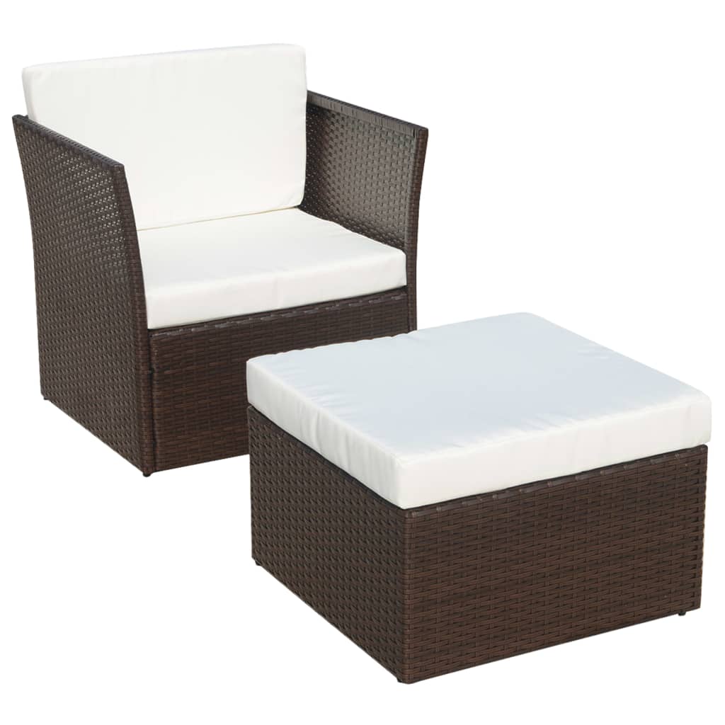 Tuinstoel Met Voetenbank Poly Rattan Bruin
