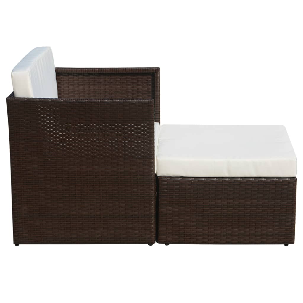 Tuinstoel Met Voetenbank Poly Rattan Bruin