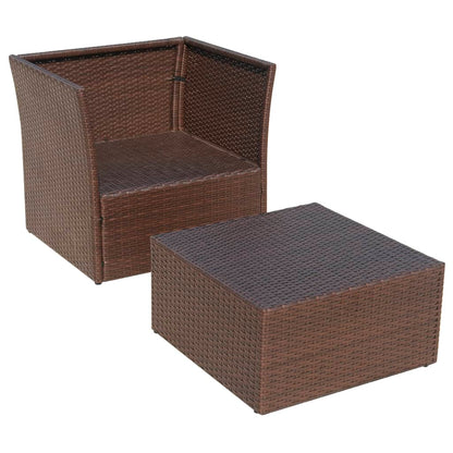 Tuinstoel Met Voetenbank Poly Rattan Bruin