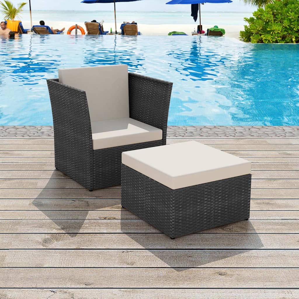 Tuinstoel Met Voetenbank Poly Rattan Zwart