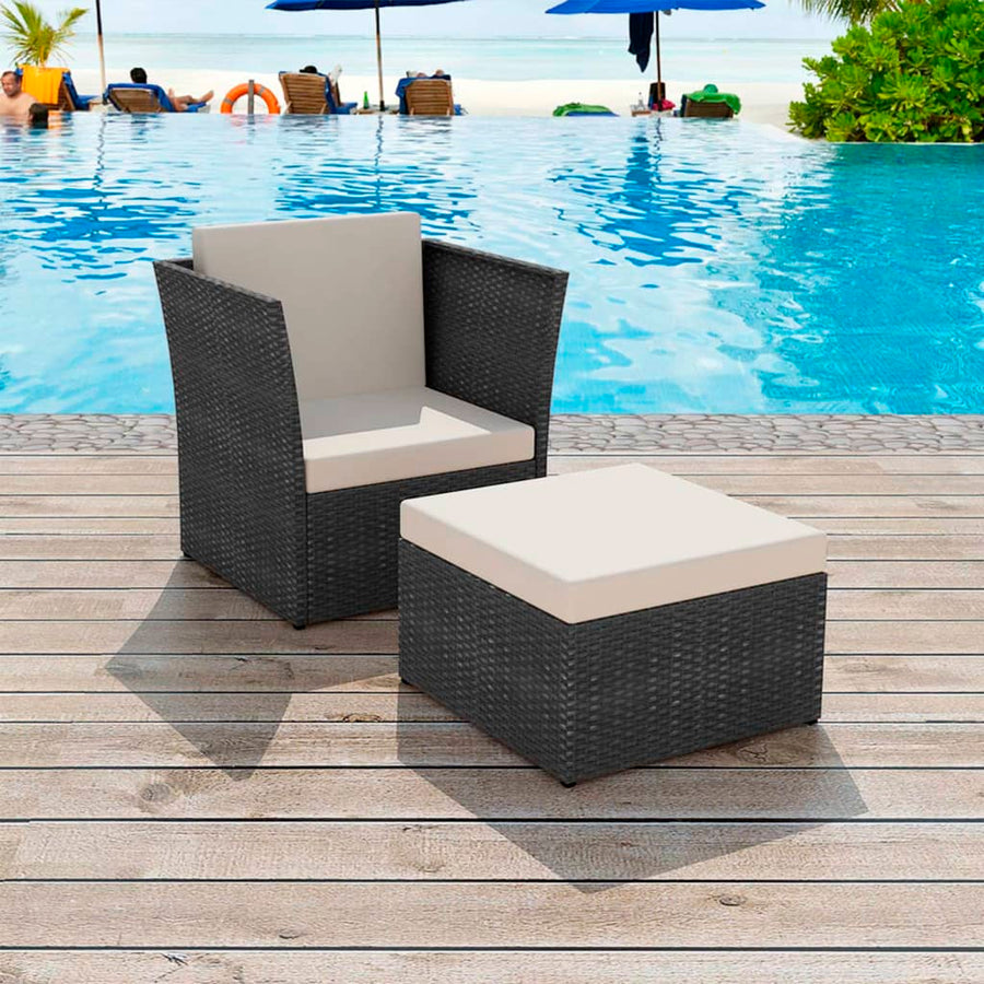 Tuinstoel Met Voetenbank Poly Rattan Zwart