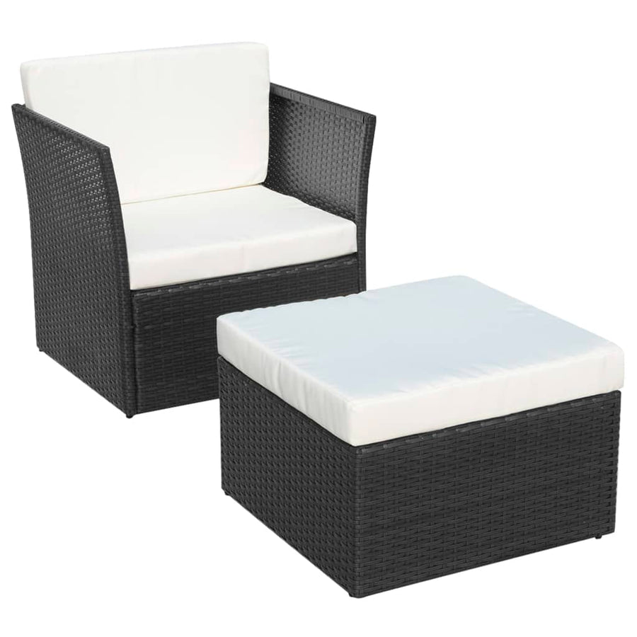 Tuinstoel Met Voetenbank Poly Rattan Zwart
