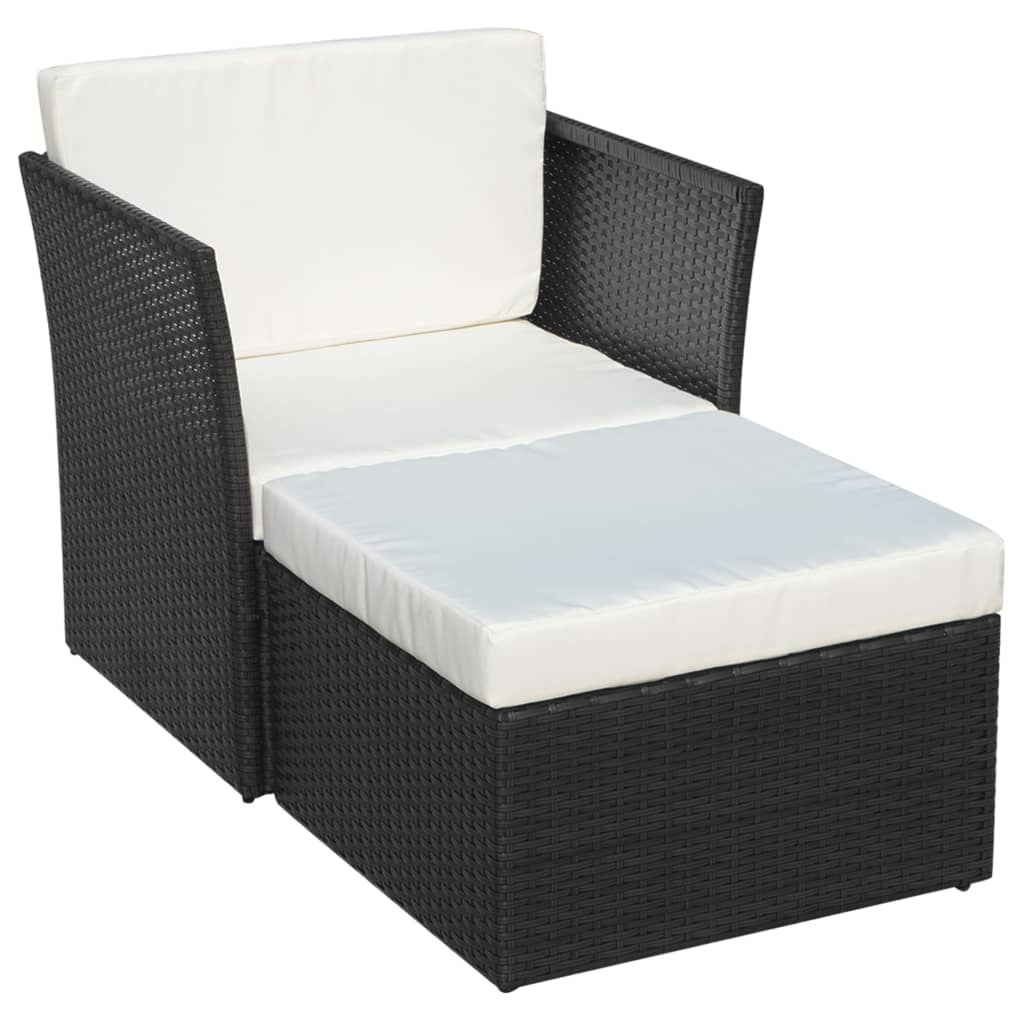 Tuinstoel Met Voetenbank Poly Rattan Zwart