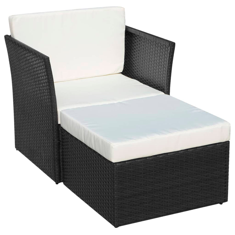 Tuinstoel Met Voetenbank Poly Rattan Zwart