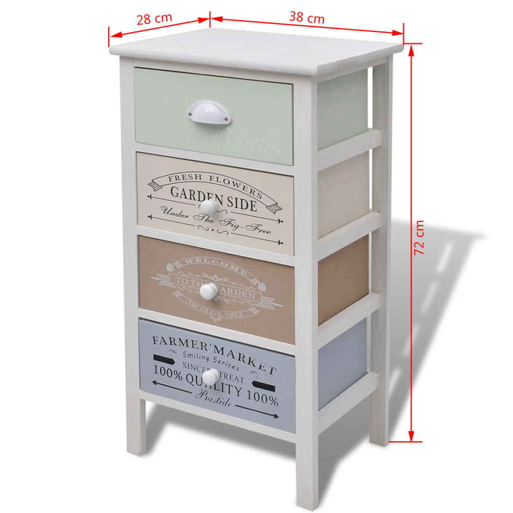 Franse Opslagkast Met 4 Lades Hout 38 x 28 x 72 cm