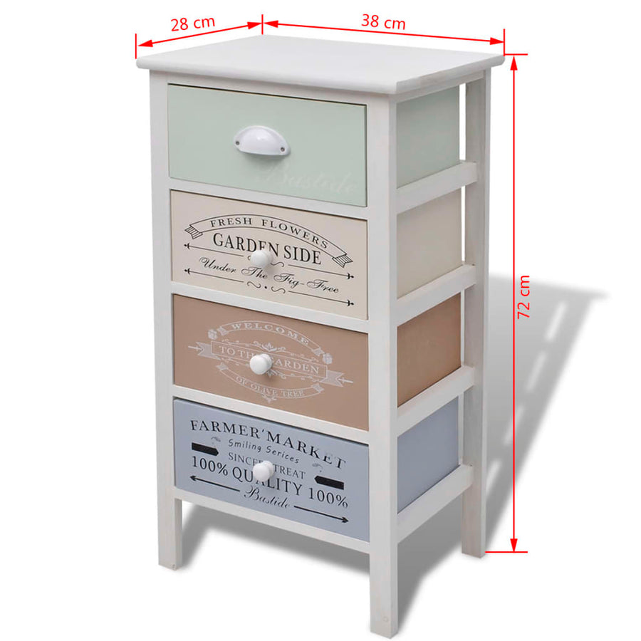 Franse Opslagkast Met 4 Lades Hout 38 x 28 x 72 cm