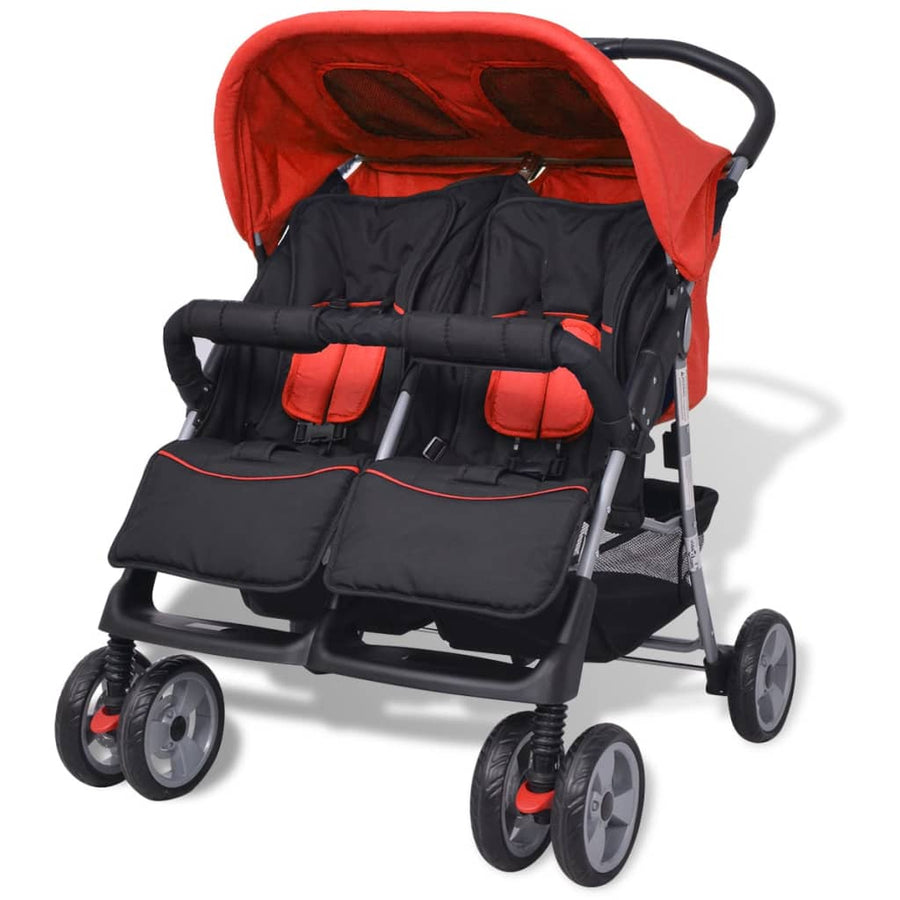 Tweelingwagen Staal En Zwart Rood