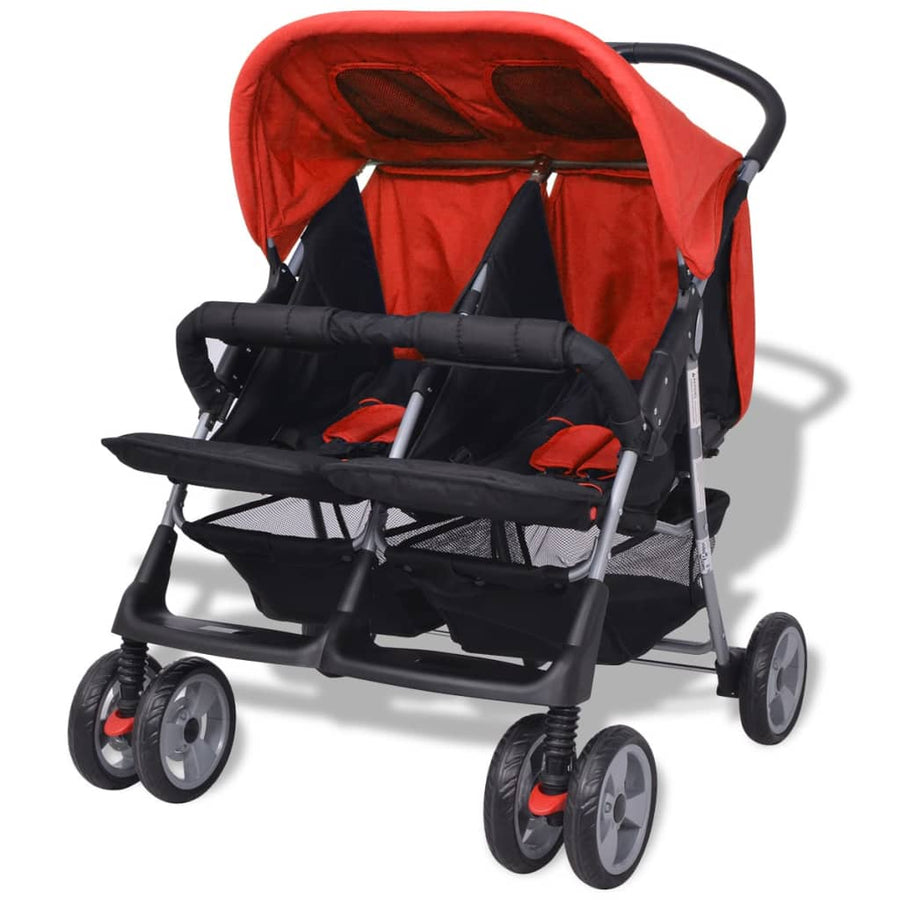 Tweelingwagen Staal En Zwart Rood