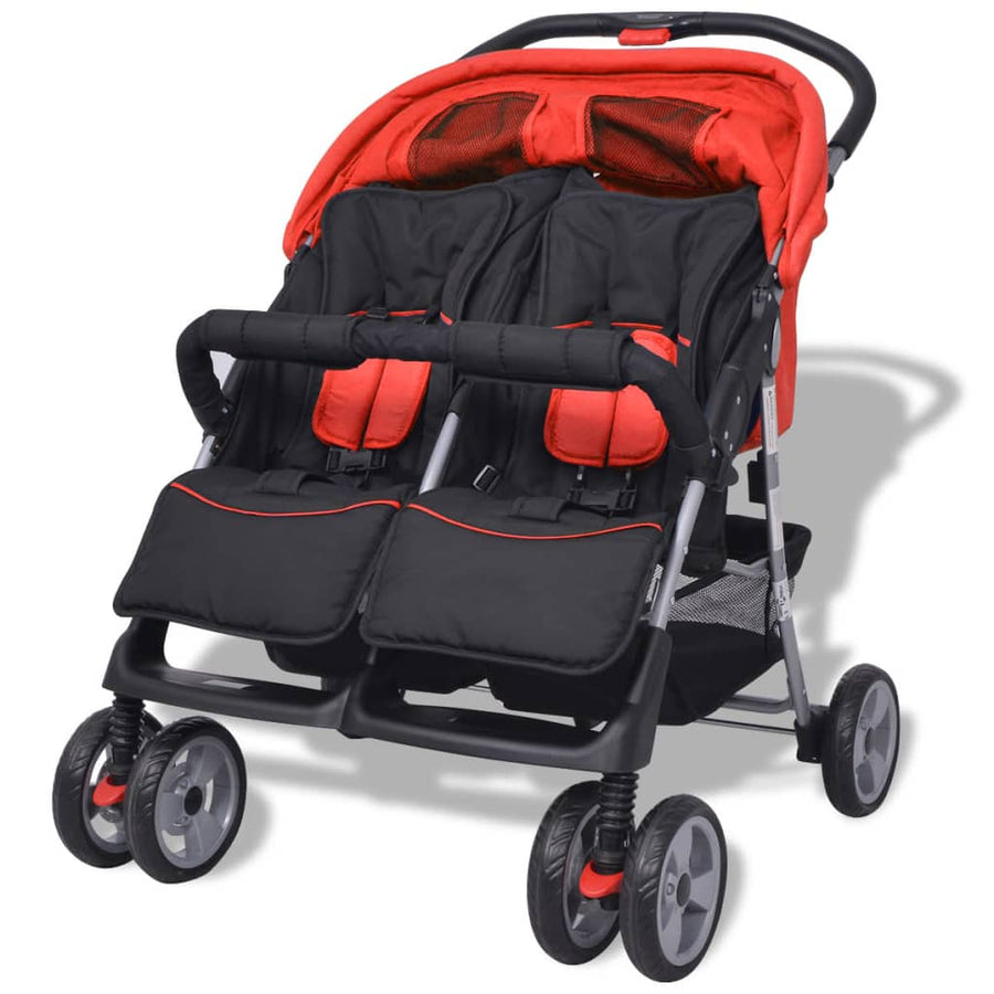 Tweelingwagen Staal En Zwart Rood