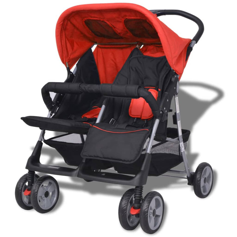 Tweelingwagen Staal En Zwart Rood