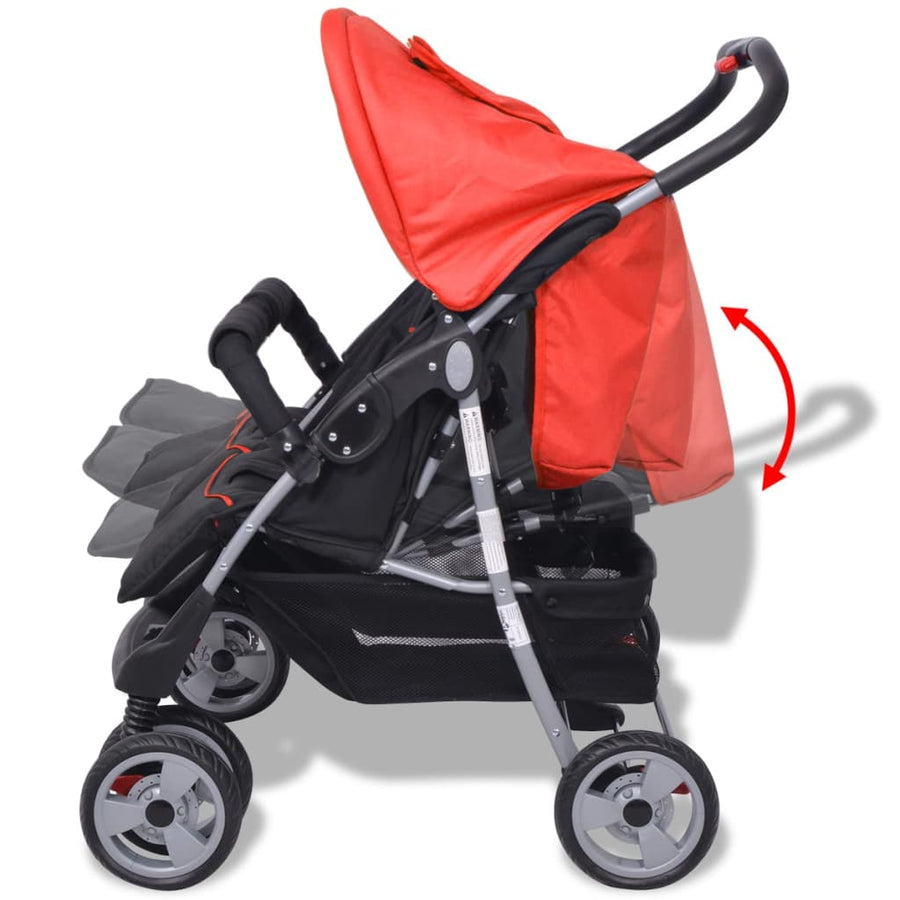 Tweelingwagen Staal En Zwart Rood