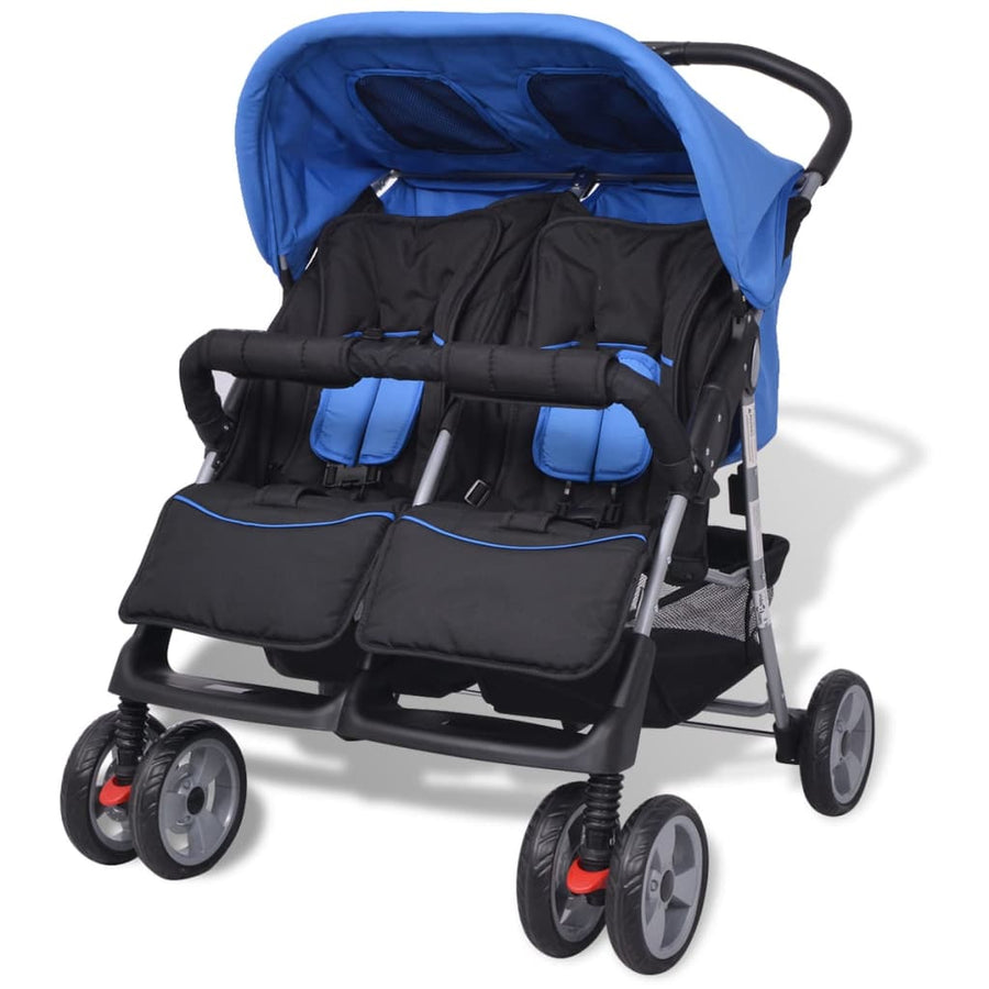 Tweelingwagen staal rood en zwart Blauw