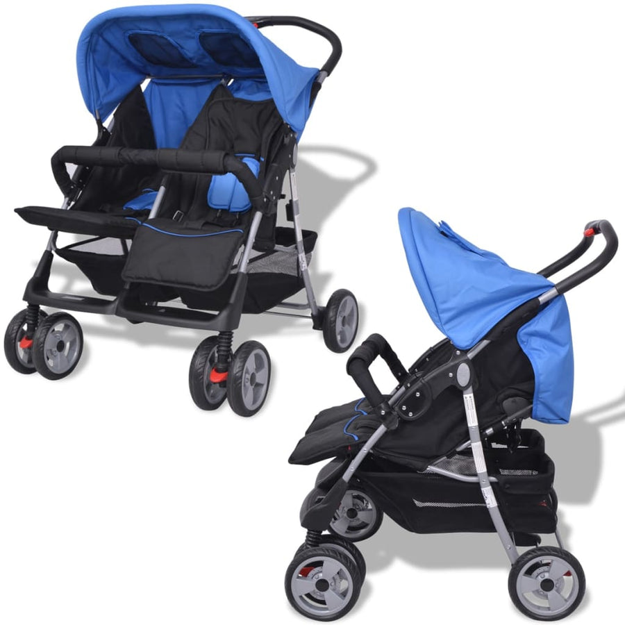 Tweelingwagen staal rood en zwart Blauw