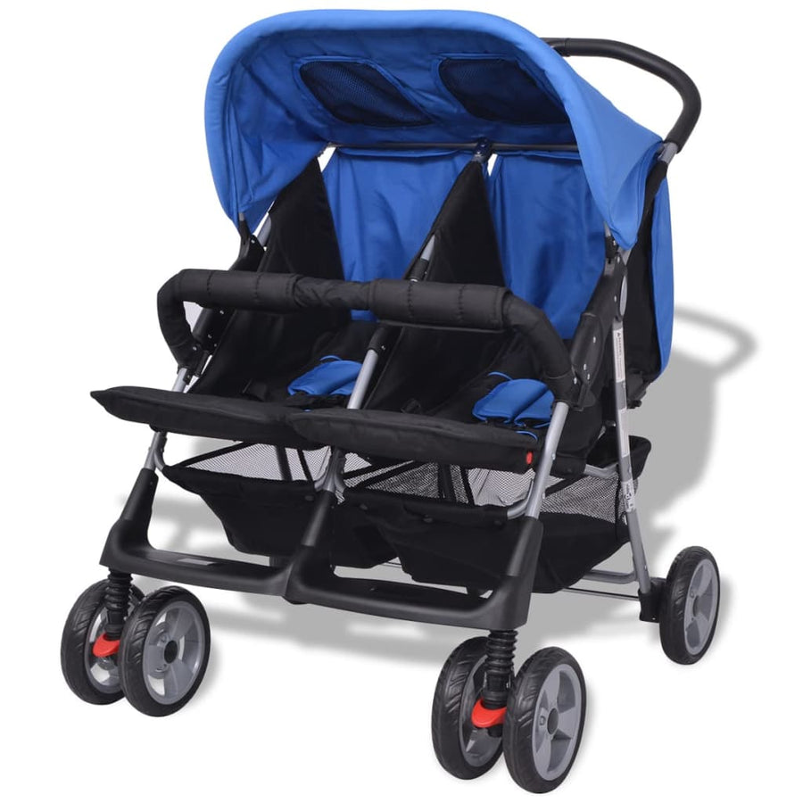 Tweelingwagen staal rood en zwart Blauw