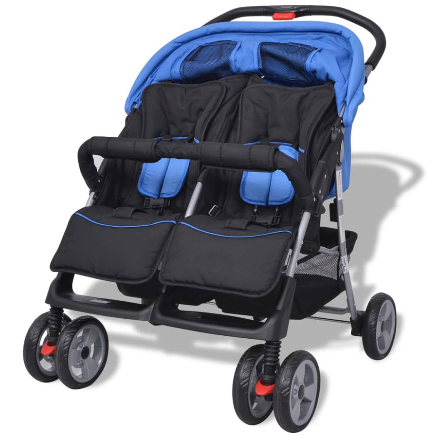 Tweelingwagen staal rood en zwart Blauw