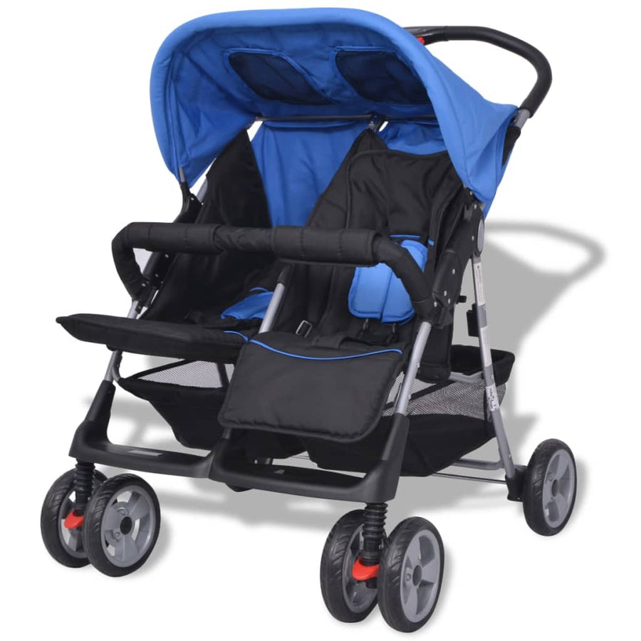 Tweelingwagen staal rood en zwart Blauw