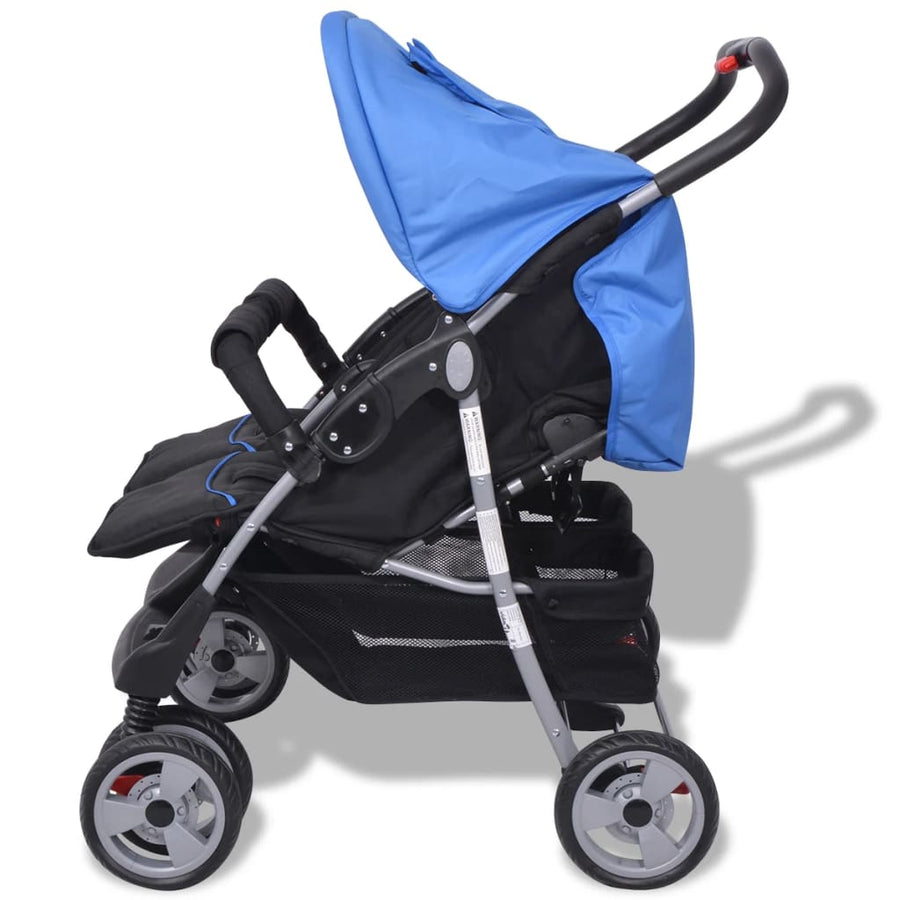 Tweelingwagen staal rood en zwart Blauw