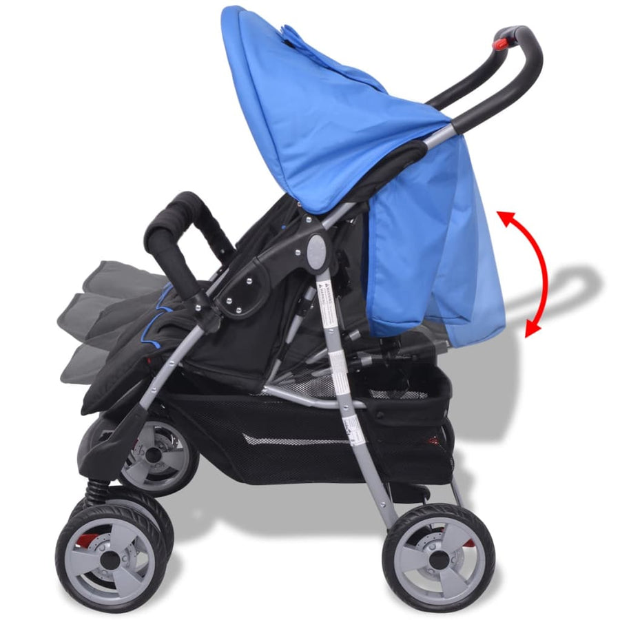 Tweelingwagen staal rood en zwart Blauw
