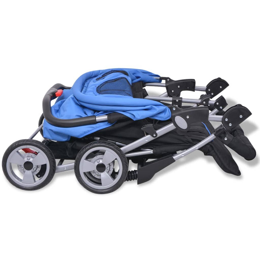 Tweelingwagen staal rood en zwart Blauw
